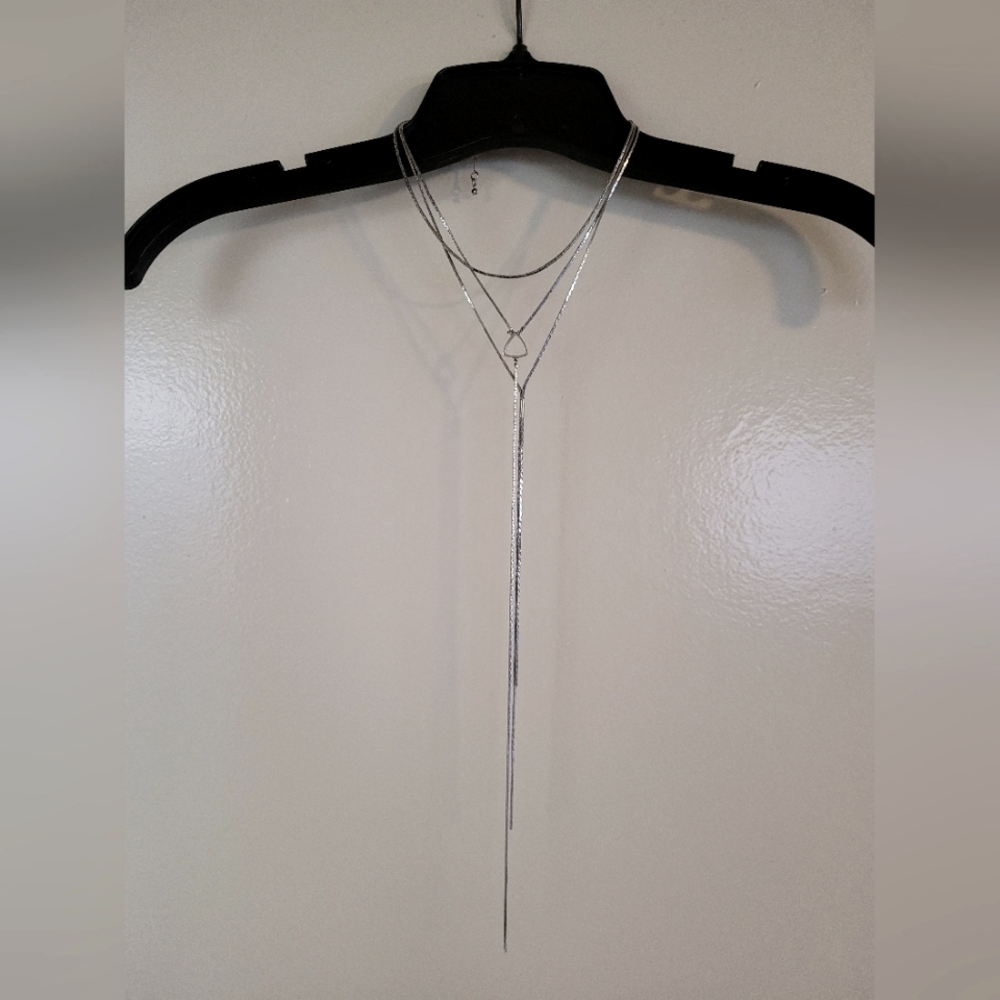 Express Silver Layered Long Necklace